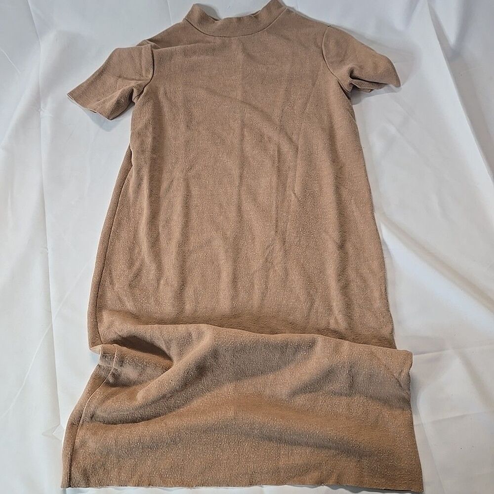 Womens Minimalist Dress S Brown Zara Trafaluc Earthy Neutral Short Sleeve Sheath
